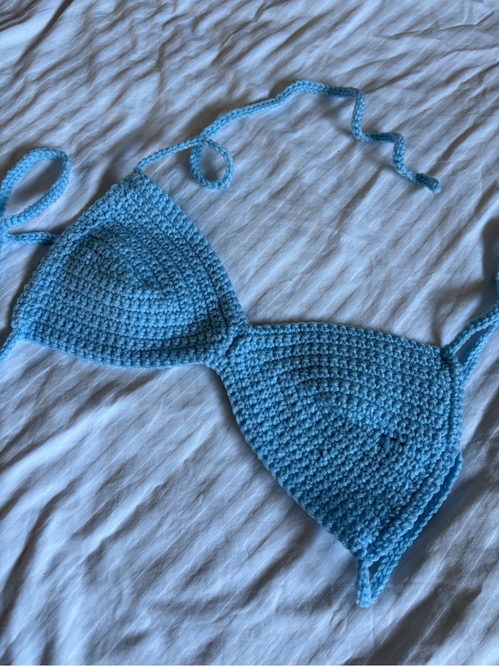 Hand-Crocheted Light Blue Triangle Bikini Top